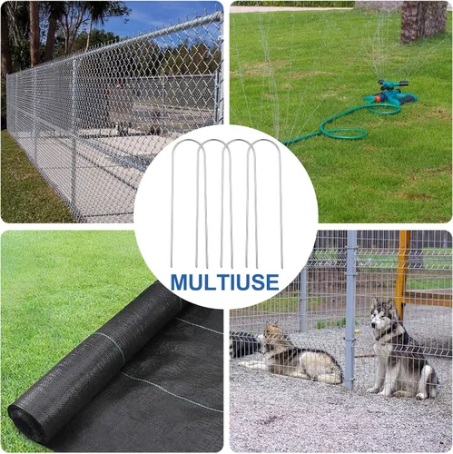 Miniatura 6 de Paquete de 150 estacas de riego por goteo en forma de U, grapas de jardín resistentes de 6 pulgadas galvanizadas resistentes al óxido, estacas