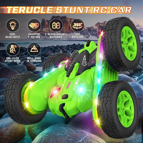 Miniatura 3 de Terucle Coche de Control Remoto, Coches RC Acrobacias Juguetes de Coche RC con Luces LED Mejoradas y Faros Juguetes para Niños Doble Lado Rotación