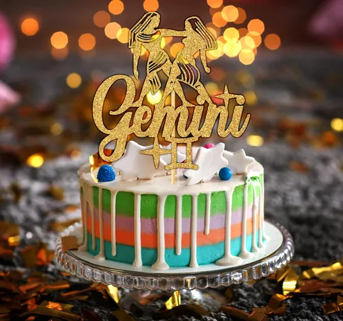 Miniatura 5 de Decoración de pastel de cumpleaños con purpurina dorada Géminis, decoración de pastel energético de Géminis grande, 12 constelaciones, temática