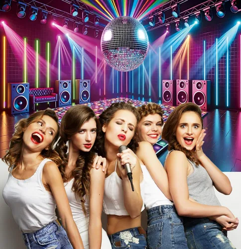 Miniatura 4 de Telón de fondo de escenario de discoteca, música rock, retro, bola de discoteca, brillante, colorido, fondo de fotografía de los años 70, 80, 90