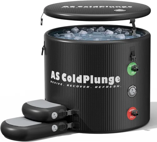 AS ColdPlunge Bañera de hielo XL para inmersión en frío, 120 galones de hielo con tapa aislada, taburete escalón, barril inflable portátil, fácil