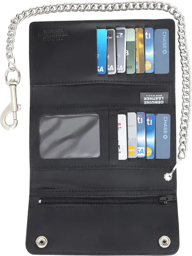 Miniatura 5 de Cartera de cuero de vaca de estilo largo vintage con bloqueo RFID para hombre, con cadena para tarjeteros, fabricada en Estados Unidos