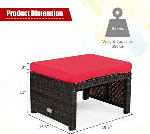 Miniatura 5 de Tangkula 2 otomanas de ratán para patio, reposapiés para todo tipo de clima, asiento para exteriores con cojín suave, cremallera oculta, esponja