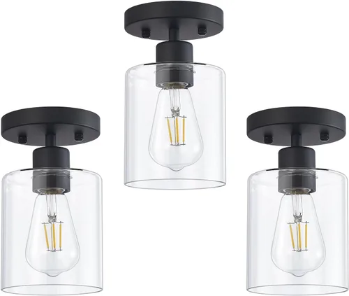 Miniatura 15 de Lámpara de Techo Semiempotrada Negra, Luminarias de Techo de 1 Luz, Luminarias de Estilo Rústico de Montaje en Techo, Luces de Techo con Pantalla