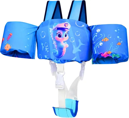 Miniatura 14 de Chaleco de natación para niños pequeños, flotadores para niños de 22 a 66 libras, chaleco de natación extraíble con correa de entrepierna y arnés