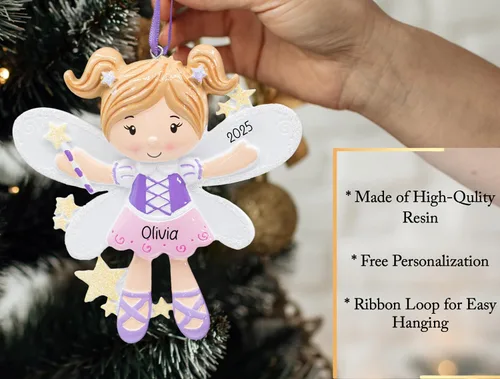 Miniatura 3 de Adorno de Navidad personalizado de princesa de hadas 2026 – Personalización gratuita Hada con alas, duendecillo mágico volador para decoración