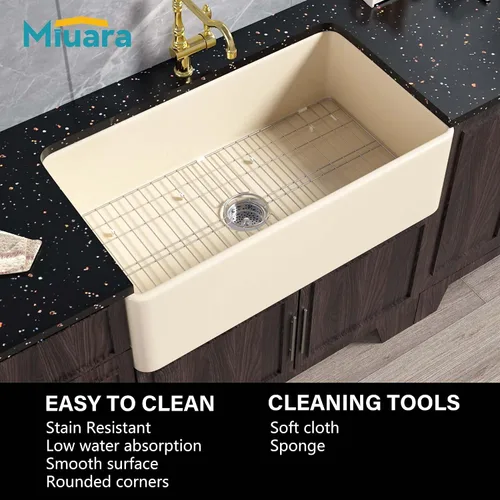 Miniatura 36 de Miuara Fregadero de Granja Negro de 33 Pulgadas - Fregadero de Cocina Grande de Frente con Delantal Tazón Individual 33"x18"x10", Instalación Bajo
