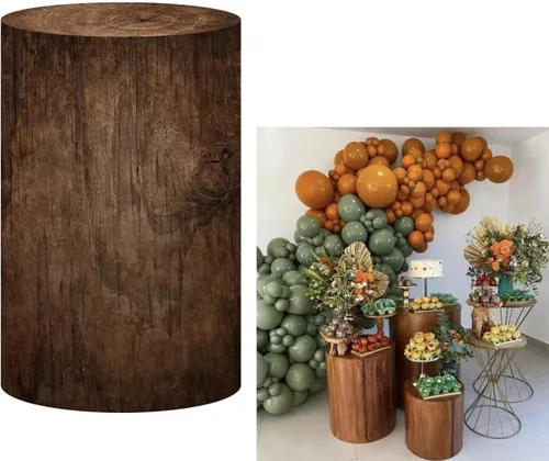 Cubiertas de pedestal de madera vintage para decoración de fiesta de cumpleaños de la selva, textura granulada de madera, cubierta de zócalo de tela