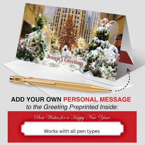 Miniatura 4 de Angels At Rockefeller Center NYC - Juego de 6 tarjeteros de Navidad con sobres blancos - Season's Greetings Holiday Tri-Fold Cash, cheques