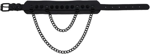 Miniatura 5 de FM FM42 Unisex Multicolor Simulated Leather PU Black-Tone Rivets Spike Spiked 2 Layer Chains Choker Collar Necklace