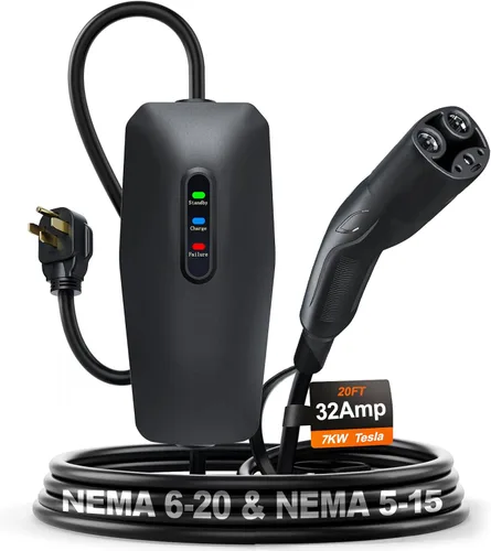 Miniatura 11 de Cargador de vehículo eléctrico de nivel 1/2, 16 amperios y 3.5 kW, cargador portátil con cable de 20 pies, estación de carga doméstica, con enchufe