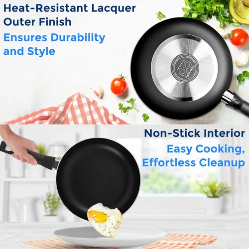 Miniatura 4 de SereneLife Juego de ollas y sartenes de 6 piezas, antiadherentes, revestimiento negro, resistente al calor, apto para lavavajillas, incluye