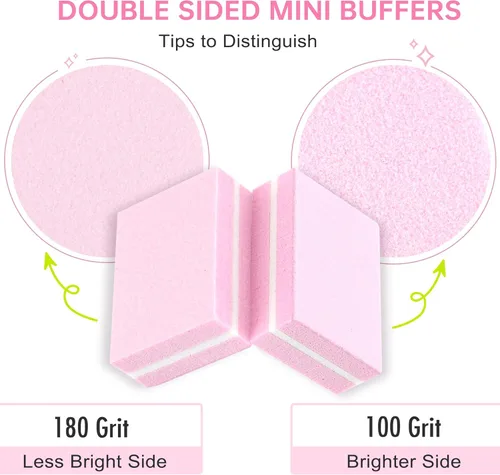Miniatura 3 de Mini bloques de pulidor de uñas, grano 100/180, bloque esponja para pulir y lijar, lima, herramientas de manicura a granel, 50 unidades (rosa)