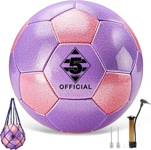 Miniatura 6 de Glitter Pink Purple Soccer Ball Size 3 4 5 with Pump & Needle/Mesh Bag, Sofu PU Soccer Ball Kit for Indoor Outdoor Practicing Training Playing Gift