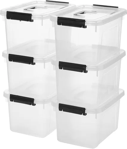 Miniatura 9 de Contenedores de almacenamiento de plástico de 19 cuartos de galón con tapas, paquete de 6 cajas organizadoras apilables transparentes con asa