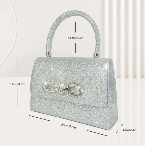 Miniatura 4 de Bolso de noche con lazo brillante para mujer, con purpurina, con strass, bolso de mano, para cóctel, de graduación, de fiesta, de boda