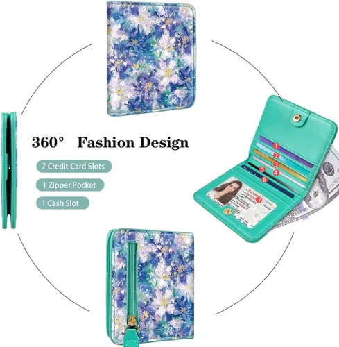 Miniatura 4 de Cartera pequeña con bloqueo RFID para mujer, con bolsillo plegable y compacto, lindo soporte para tarjetas de crédito, ranura para monedas, monedero