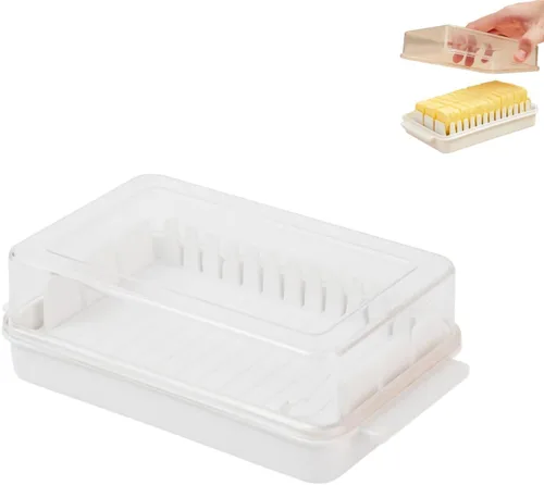 Mantequillera con tapa, recipiente de mantequilla transparente para refrigerador y encimera, caja de corte de mantequilla, bandeja de mantequilla