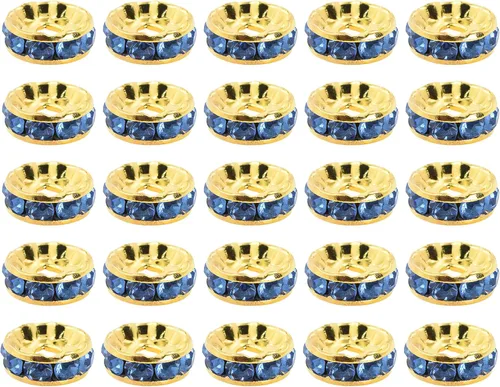 Miniatura 12 de Mandala Crafts Cuentas espaciadoras de metal con diamantes de imitación para hacer joyas, bolígrafos de cuentas – 100 cuentas de cristal Rondelles