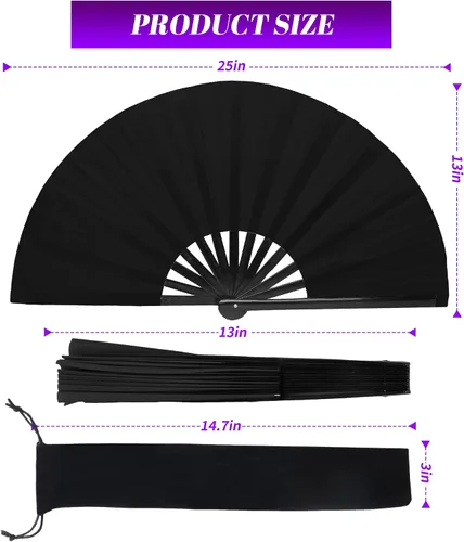 Miniatura 2 de Abanico de mano grande de 33 cm con luz UV para baile en línea, abanico plegable para botas, actuación, boda, fiesta - Abanico portátil de mano