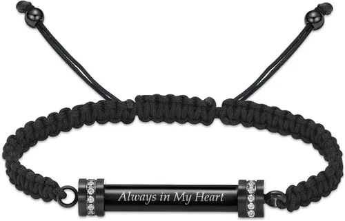 Miniatura 13 de Hearbeingt Pulsera de urna de cremación para cenizas de cuerda ajustable, pulsera cilíndrica para cenizas para hombres y mujeres, pulsera