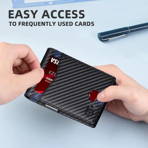 Miniatura 137 de Zitahli - Billetera delgada con 12 ranuras para tarjetas, ventana de identificación con clip para dinero, bolsillo frontal RFID plegable, pequeña