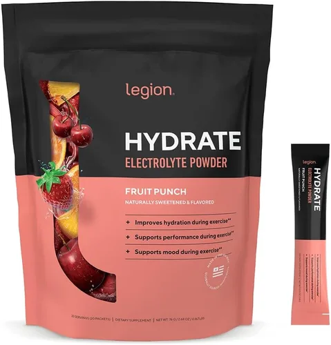 LEGION Paquetes de electrolitos hidratados en polvo con sodio, potasio y magnesio - Mezcla de hidratación sin azúcar para energía y recuperación (20