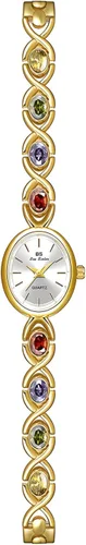 MASTOP Relojes de Lujo Vintage Dorados para Mujeres con Jade, Cristal Colorido Pequeño, Ovalado, Elegante, Reloj de Plata para Damas, Pulsera de
