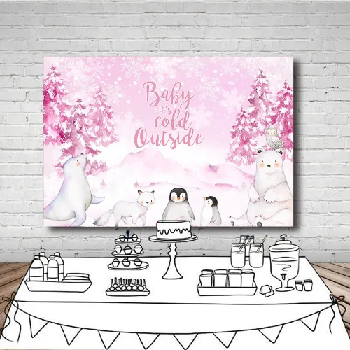 Miniatura 4 de MEHOFOND Telón de fondo de invierno de 7 x 5 pies para baby shower, fondo exterior con acuarela azul, animales árticos, pingüino, baby shower
