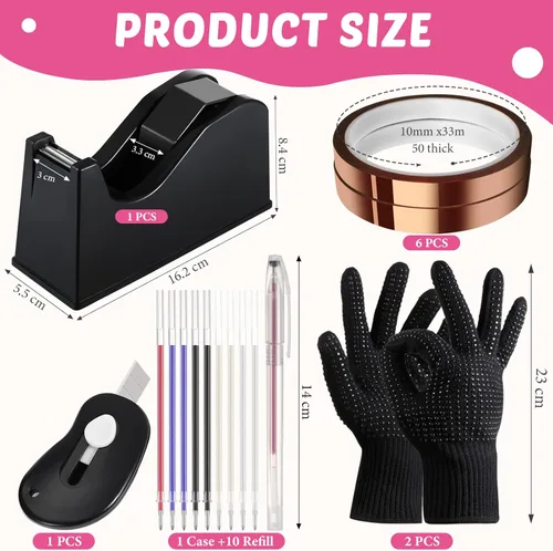 Miniatura 2 de Sabary Juego de 20 dispensadores de cinta térmica por sublimación con guantes resistentes, golpes de silicona, juego de mini bolígrafos cortadores