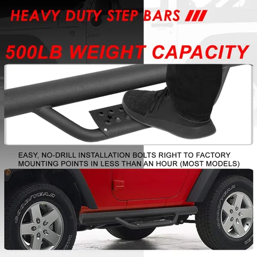 Miniatura 4 de Auto Dynasty Estribos Desplegables Compatibles con Jeep Wrangler/JK 2007-2018 de 2 Puertas, Tubo Redondo de Acero Riel Lateral Escalón Barras Nerf