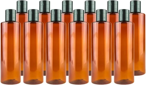 Miniatura 11 de Botellas de plástico ámbar (paquete de 12) – Botella de plástico ámbar de 1 onza con tapas de rosca; se utiliza como champú reutilizable, loción