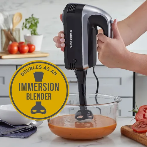 Miniatura 4 de West Bend Batidora de mano Plus con accesorio de licuadora de inmersión, 6 opciones de velocidad con mango ergonómico y estuche de almacenamiento a
