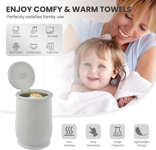 Miniatura 6 de Giantex Cubo calentador de toallas para baño, calentador portátil de toallas calientes de spa, tapa abatible, soporte para fragancia, apagado