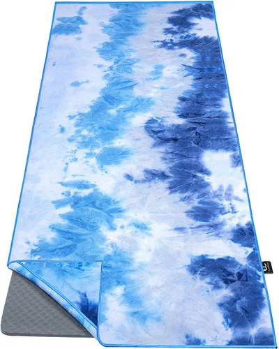 Miniatura 10 de Ewedoos Toalla de yoga con esquinas de anclaje, toalla antideslizante para yoga, pilates, entrenamiento, campamento Ribete gris/azul