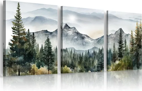 Miniatura 13 de Lienzo decorativo de 3 piezas para decoración de pared de sala de estar, dormitorio, oficina, decoración de pared, árboles de bosque brumoso, El