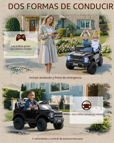 Miniatura 3 de First Ride On Juguetes de paseo de 24V para niños grandes, Ford F-150 Raptor con licencia de 2 asientos, auto de paseo para niños con control Negro