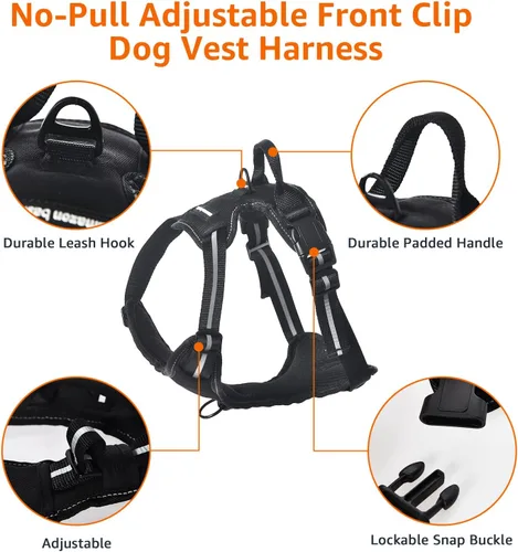 Miniatura 3 de Amazon Basics Arnés para perro sin tirones, chaleco acolchado suave ajustable con rayas reflectantes, pequeño, negro