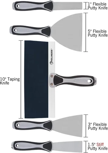 Miniatura 2 de ROLLINGDOG Juego de cuchillos de masilla de 5 piezas: incluye cuchillo de espiga de 1 pulgada, 3 y 5 pulgadas, raspador de cincel de 1.5 pulgadas