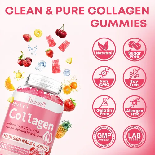 Miniatura 6 de Gomitas de péptido de colágeno para mujeres y hombres, sin azúcar, colágeno hidrolizado con biotina para cabello, piel, uñas y digestión, proteína