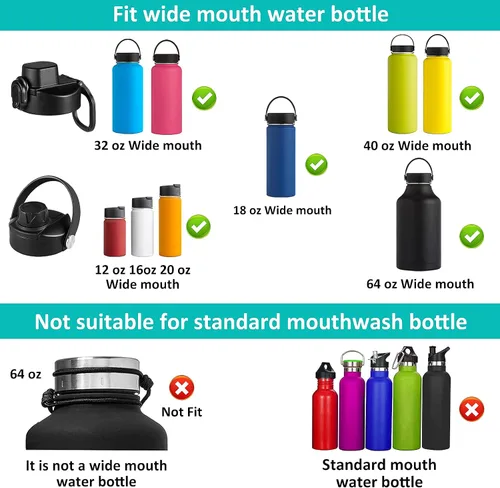Miniatura 4 de Vmini Tapa compatible con botella de agua deportiva Hydro Flask de boca ancha, mango grande, fácil de transportar, compatible con la mayoría