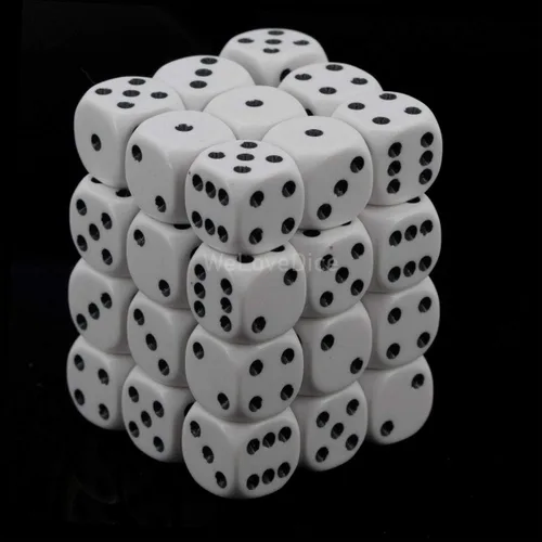 Chessex CHX25801 Dice-Opaque: 36D6 Blanco/Negro Set, Pequeño (0.394 in - 0.551 in)