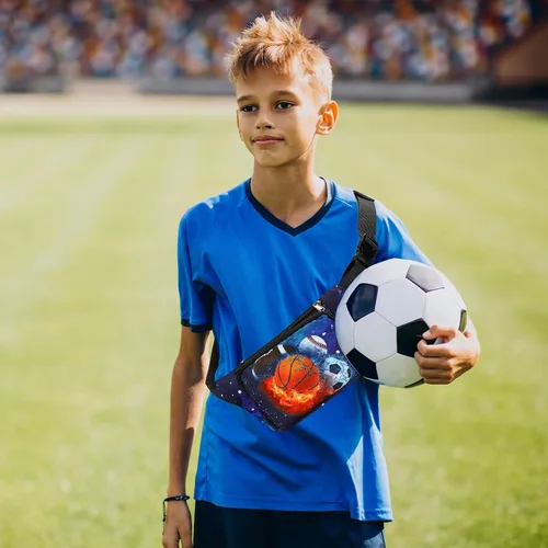 Miniatura 2 de LEDAOU Riñonera para niños, bolsa cruzada para niños, riñonera, ligera, para el pecho, Baloncesto Rugby Estrellas de fútbol, Talla única