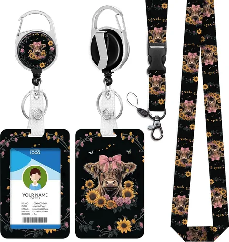 Miniatura 10 de Cordones azul bebé para llaves Portador de Insignias, Carrete de Insignias Retráctil con Clip de Mosquetón y Cordón Desmontable, Linda Tarjeta