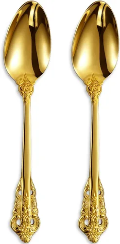 KEAWELL Cuchara grande de servicio de 2 piezas, acero inoxidable 18/10, cuchara de servir fina y grande, cucharada resistente, apta para Dorado