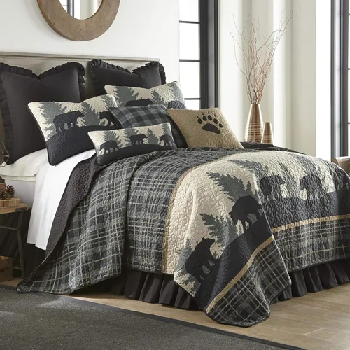 Miniatura 4 de Donna Sharp - Ropa de cama a cuadros diseño de caminata de osos Cierre de cremallera fácil de quitar, combina con juegos de cama, mantas