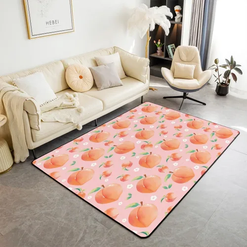 Miniatura 11 de Alfombra decorativa de fresa de 3 x 5 para niños, con estampado de frutas tropicales, para niños y niñas, alfombra con estampado de fresas dulces