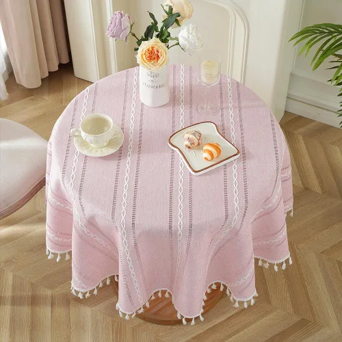 Miniatura 8 de meioro Mantel rústico, mantel rectangular de algodón texturizado de lino con borla, mantel de tela resistente para granja con bordado de rayas