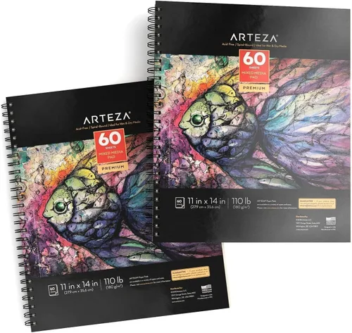 Miniatura 8 de ARTEZA Cuaderno de bocetos de medios mixtos, 9 x 12 pulgadas, paquete de 2, 60 hojas encuadernadas en espiral, papel sin ácidos de 110 libras