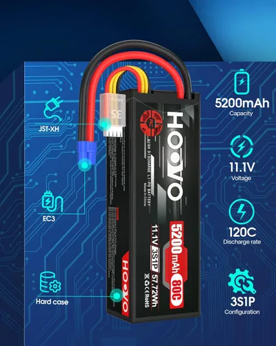 Miniatura 2 de HOOVO 11.1V 3S Lipo Batería 5200mAh 80C Estuche rígido con conector EC3 para RC Car Boat Truck Heli Avión Hobby FPV Racing